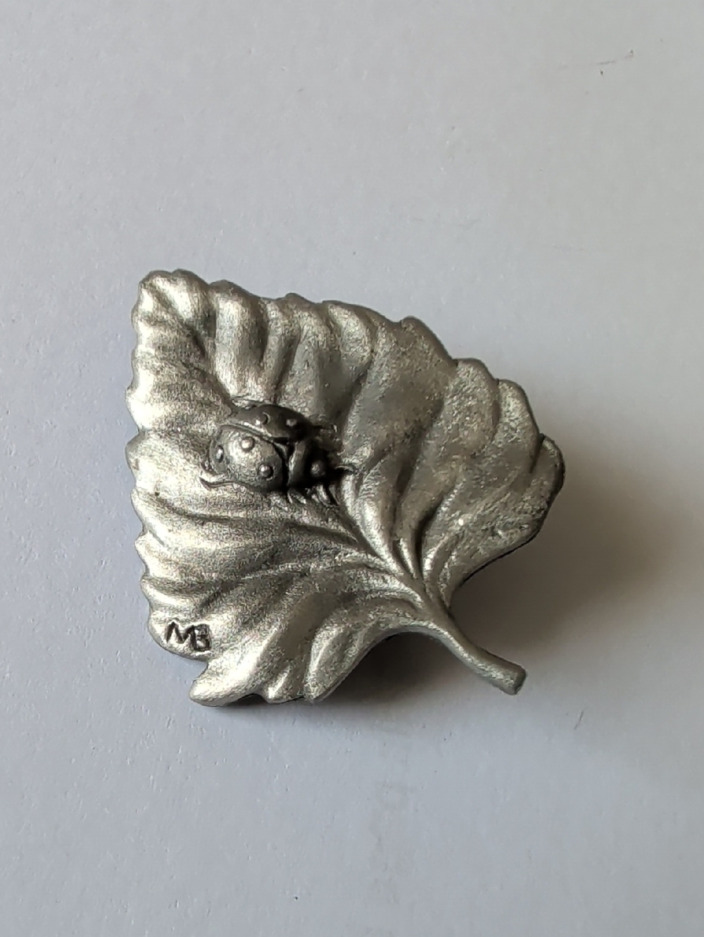 Vintage Silver-Tone Leaf Brooch with Ladybug
